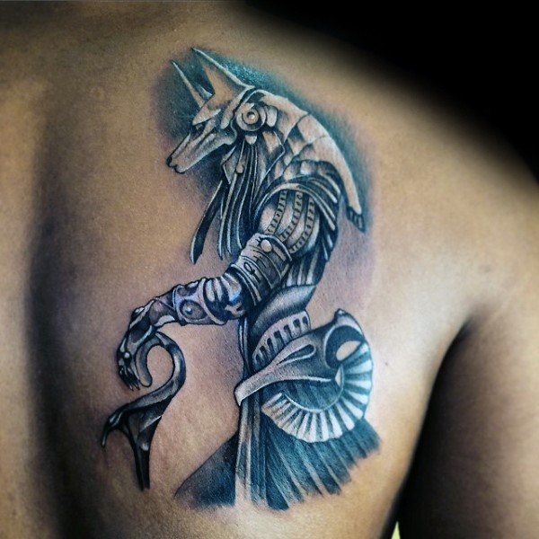 Illustrative style colored scapular tattoo of Egypt God