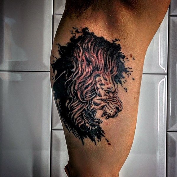 Illustrative style colored small lion head tattoo
