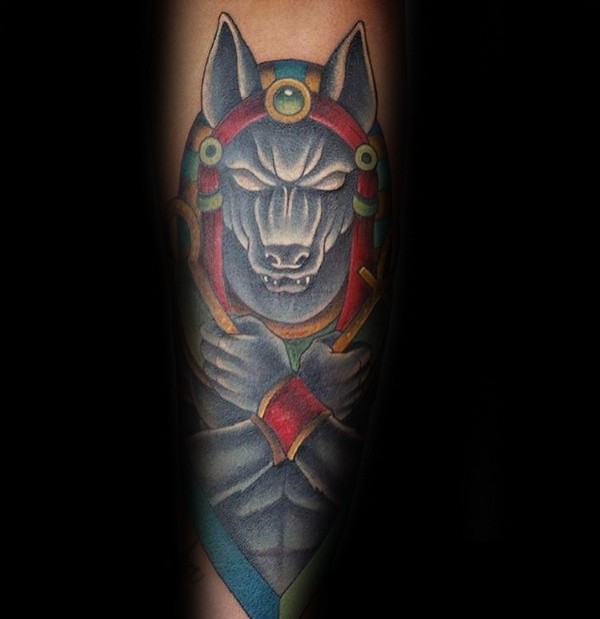 Illustrative style colored tattoo of Egypt God Anubis