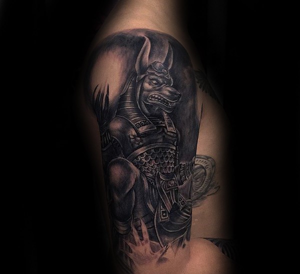 Illustrative style colored tattoo of old Egypt God statue