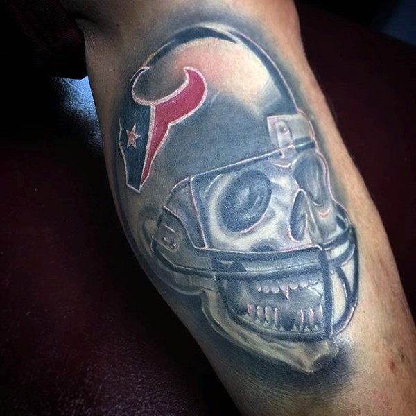 Illustrative style colored tattoo of sports player skull with helmet