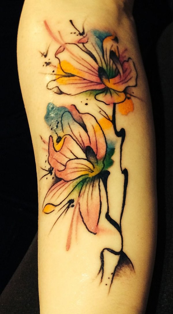 Illustrative style colored tattoo of sweet flowers