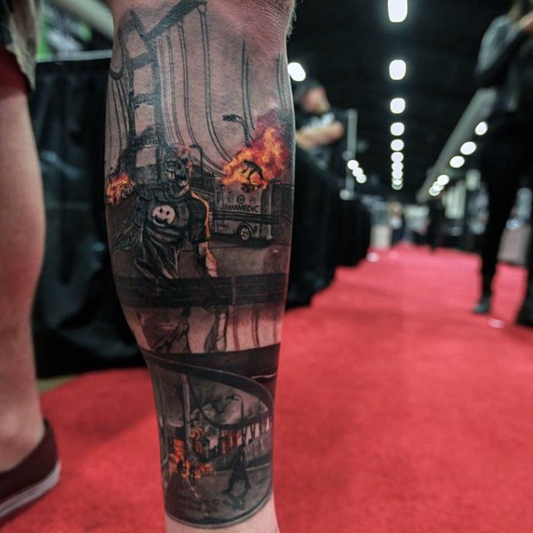 Beeindruckendes natürlich aussehendes Monster Zombie Tattoo am Bein