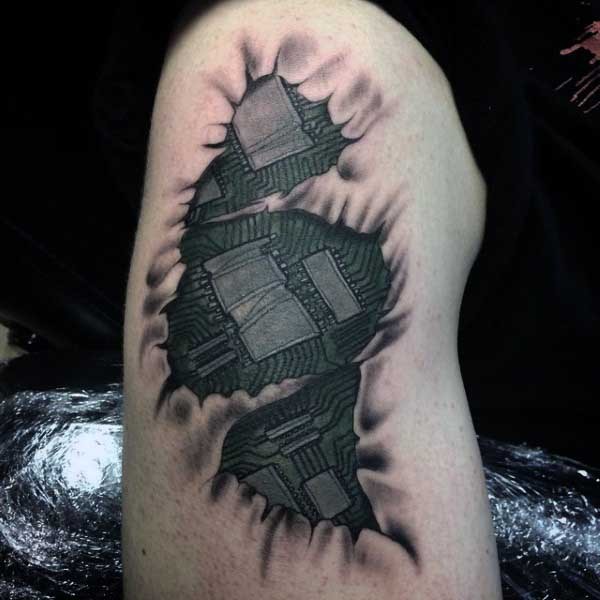 Impressive painted black ink electronic tattoo