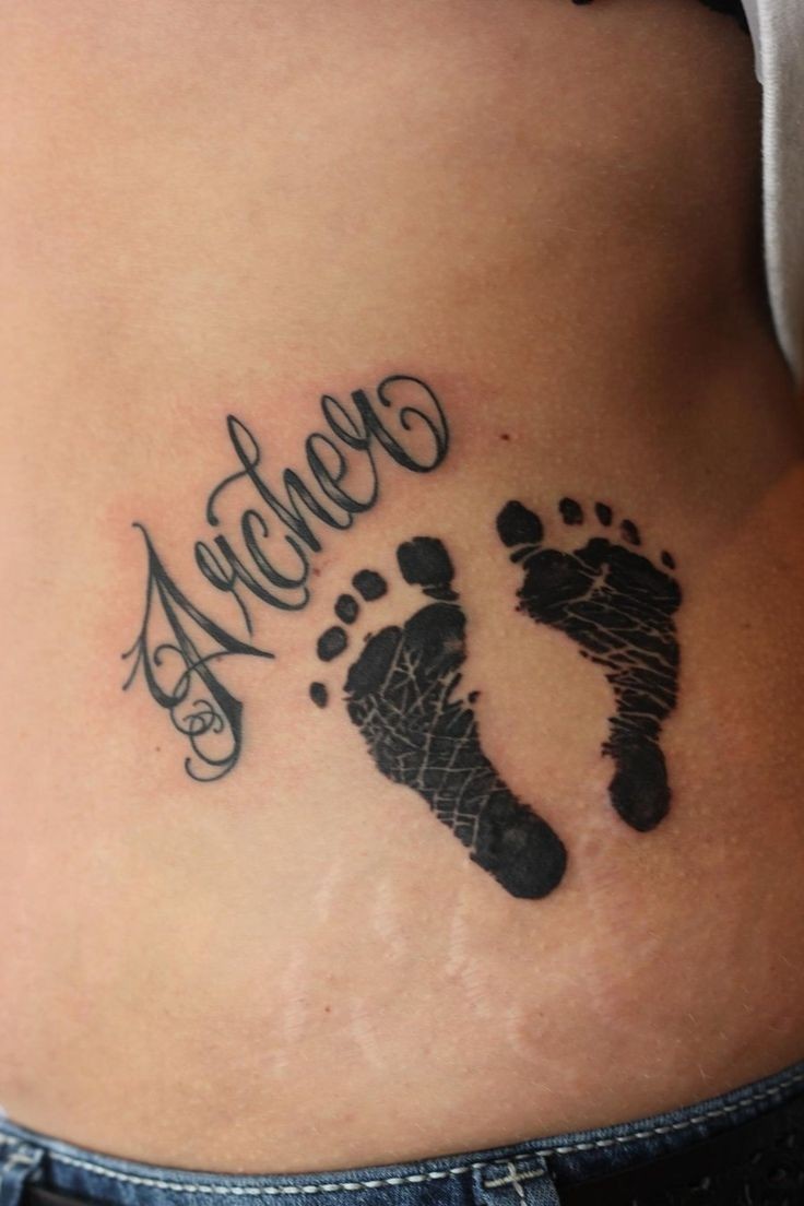 Imprint baby feet tattoo with lettering