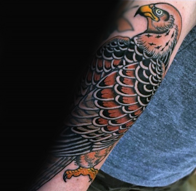 Incredible colored forearm tattoo of big eagle