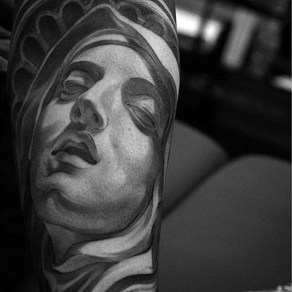 Incredible stonework style antic statue tattoo on arm