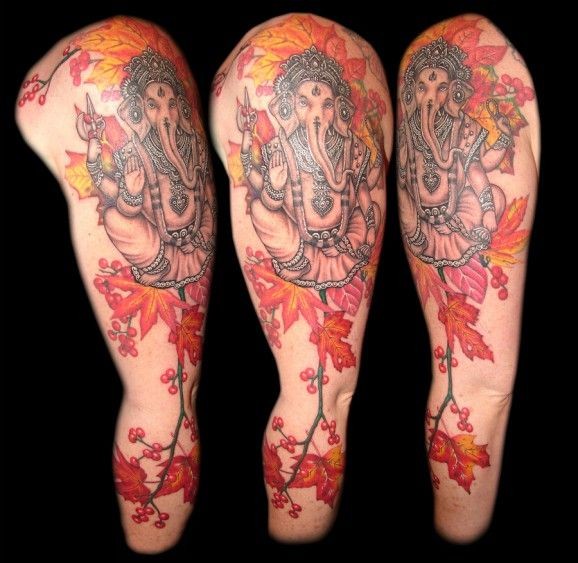 Indian ganesha full sleeve tattoo by Andrew Sussman