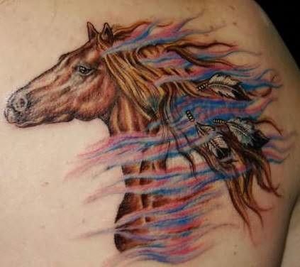 Indian horse tattoo on back