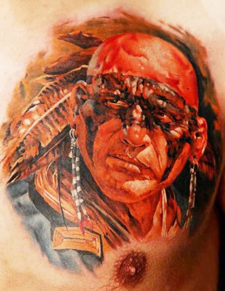 Indianischer Krieger im Kampf Farbe Tattoo von Dmitriy Samohin