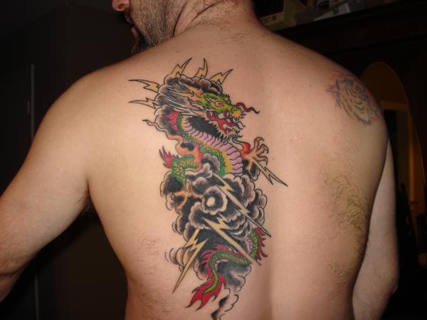 Japanese colorful dragon tattoo on back