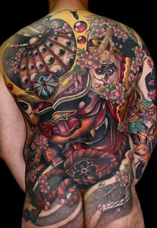 Japanese evil demon tattoo on whole back