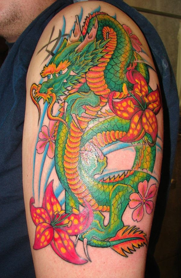 Japanischer grüner Drache Tattoo am Arm