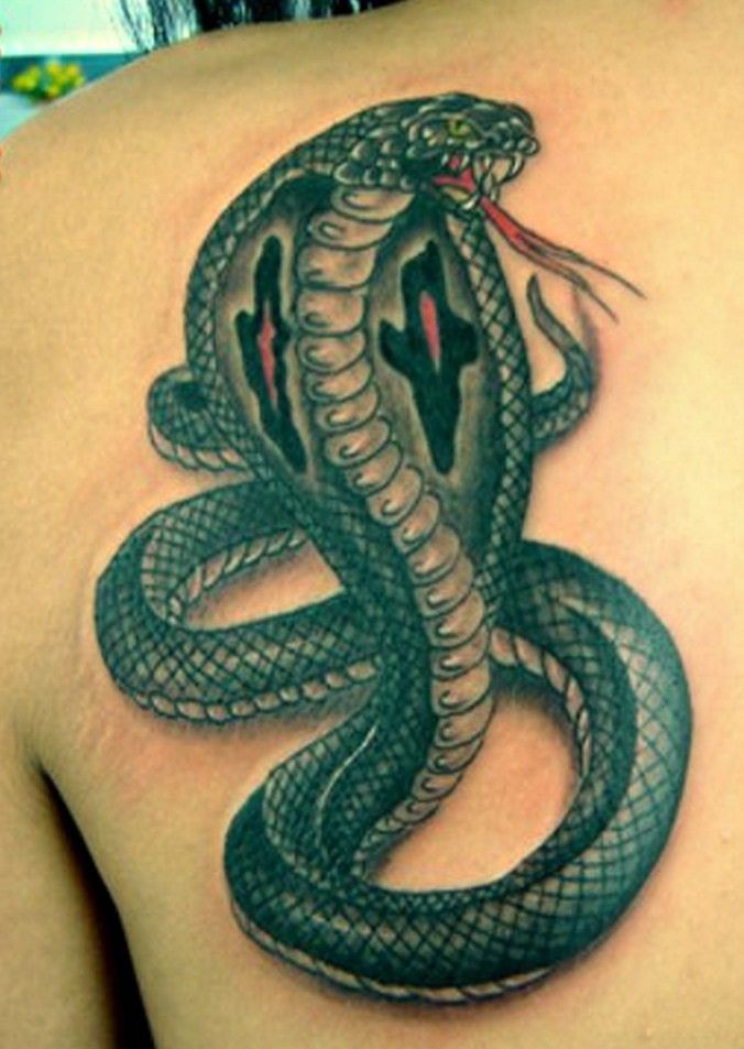 Realistische grüne Kobra Schlange Tattoo an der Schulter