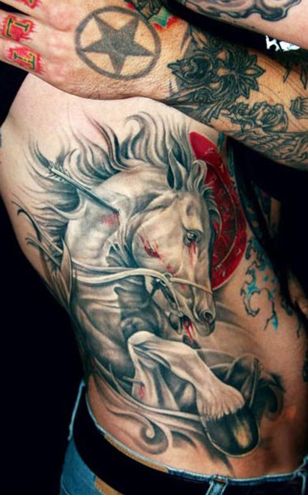 Large horse tattoo on side