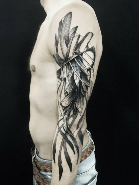 Grande spettacolare dipinto dipinto da Michele Zingales tatuaggio a manica di bel fiore