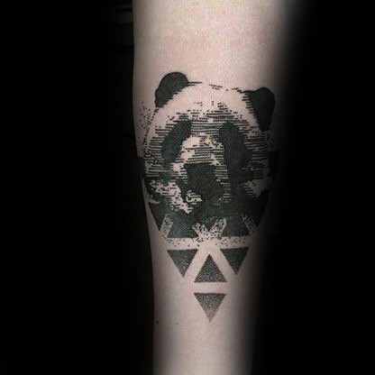 Linework cool looking arm tattoo of panda with geometrical figure