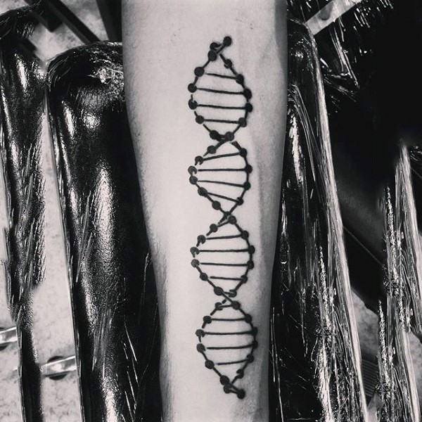 Little 3D like black ink DNA tattoo on arm