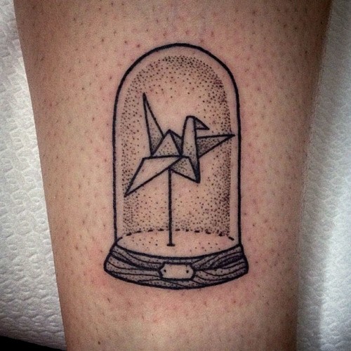 Little black ink black ink paper bird tattoo on leg