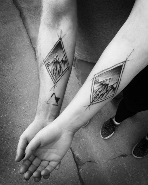 Little black ink forearm identical couple tattoo
