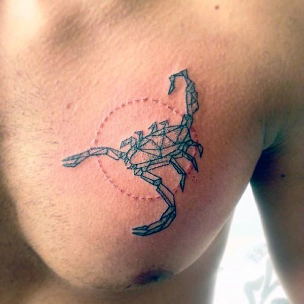 Little black ink scorpion tattoo on chest