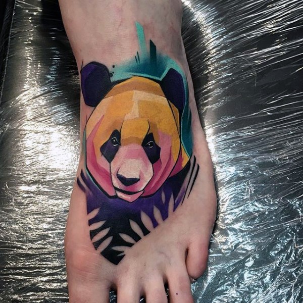 Little cartoon style colored leg tattoo of sweet panda bear