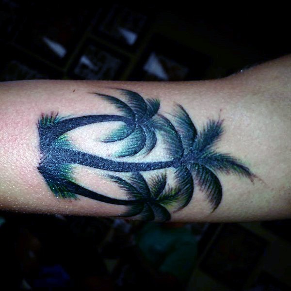 Little colored tree palm trees tattoo on arm