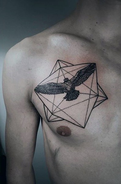 Little geometrical style tattoo with eagle on chest