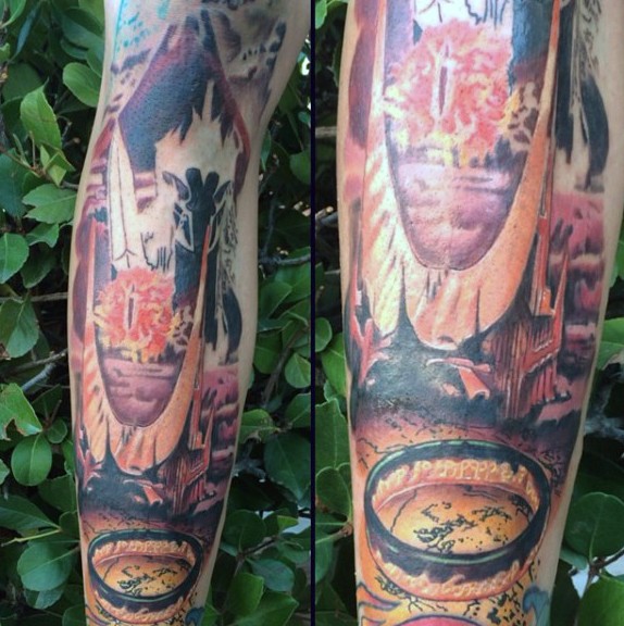 Lord of the Rings themed colored forearm tattoo