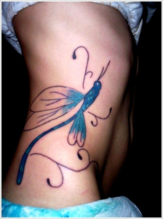 Lovely dragonfly tattoo on ribs