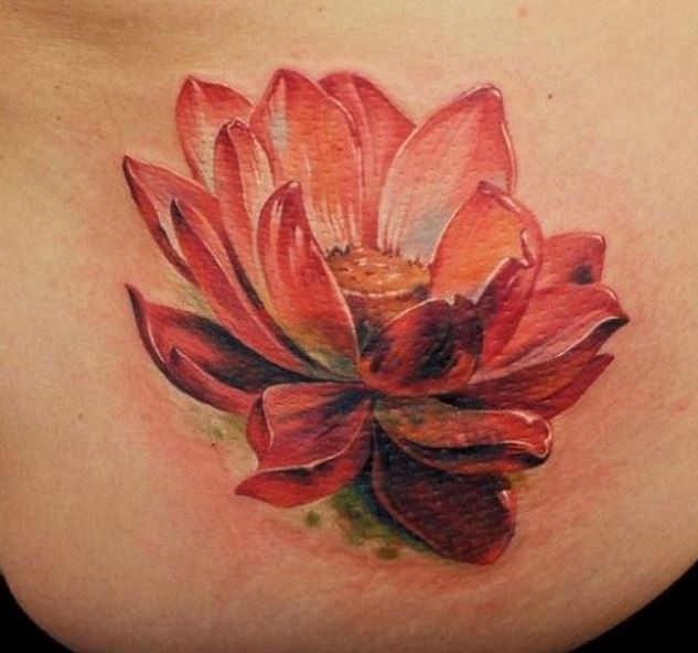 Lovely realistic red lotus tattoo