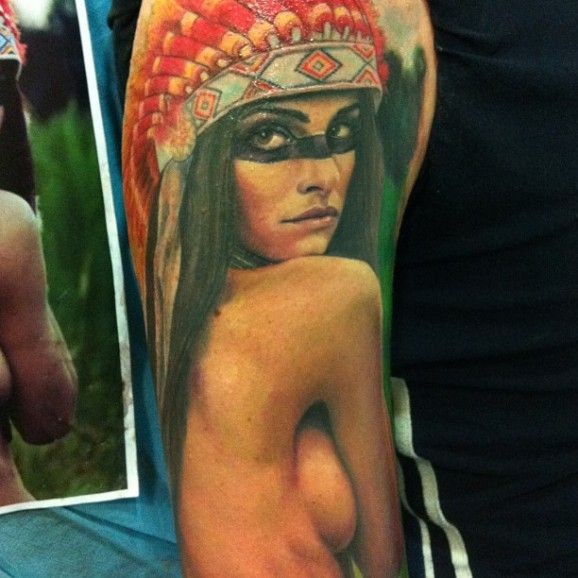 Lovely sexy native american girl tattoo by Koan