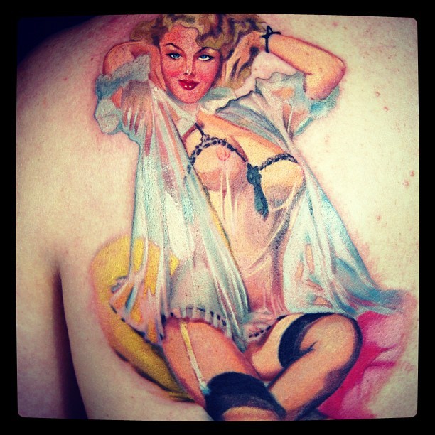 Lovely sexy vintage pin up girl tattoo by Keith Ciaramello