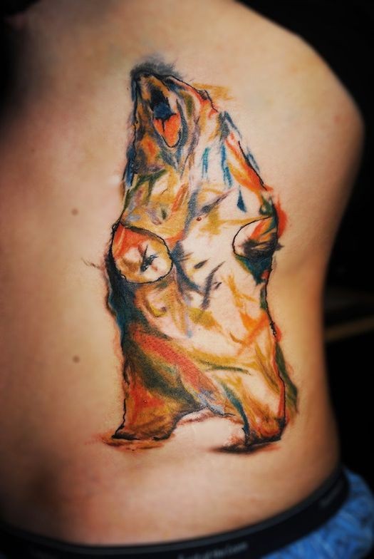 Lovely watercolor bear tattoo