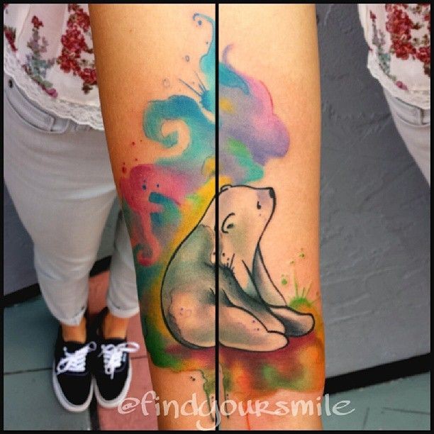 Lovely watercolor polar little bear tattoo