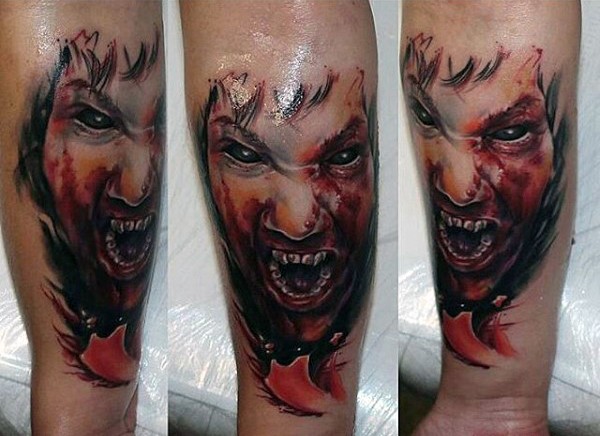 Magnificent painted bloody vampire tattoo on arm