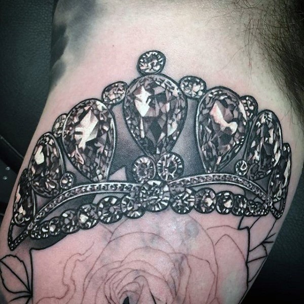 Magnificent realistic crown with glittering gems tattoo