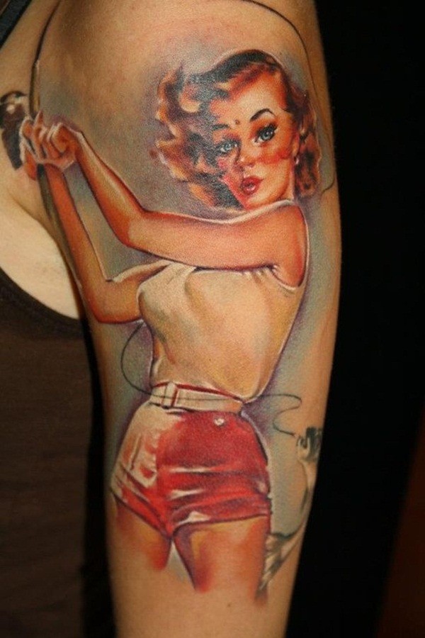 manifico stile  bellissima donna d&quotepoca tatuaggio su braccio