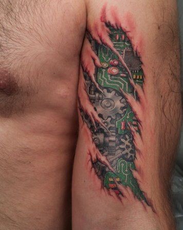 meccanismo e sceme verde da sotto pelle tatuaggio
