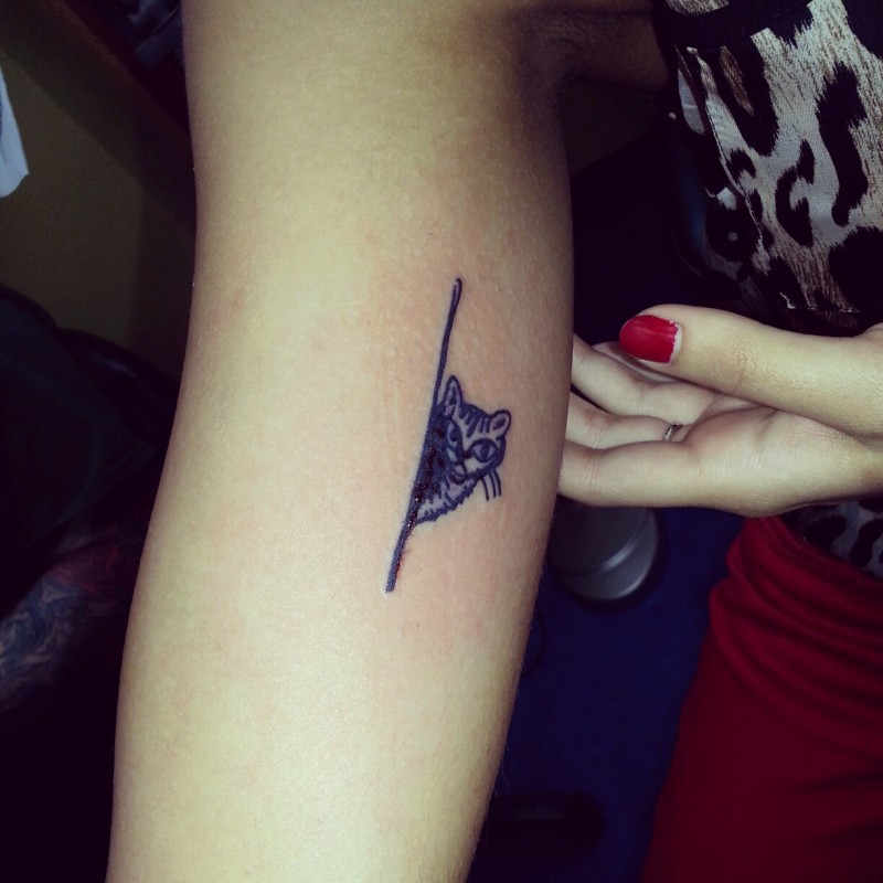 Minimalistic black cat tattoo on arm