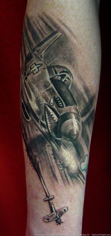 Modern style colored arm tattoo of WW2 plane