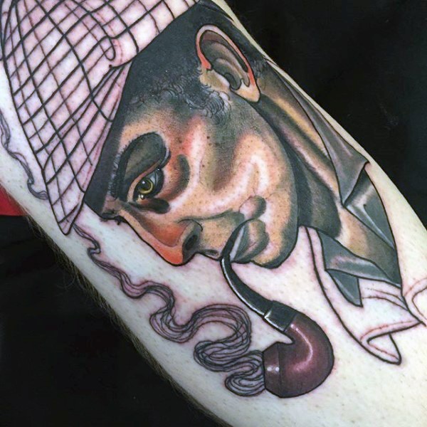 Modern traditional style colored smoking man tattoo