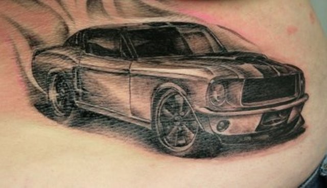 Mustang car tattoo on stomach