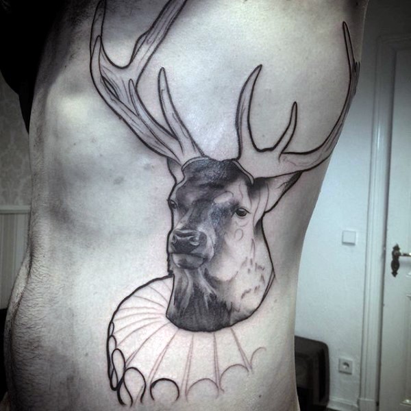 Natural looking colored side tattoo of funny looking deer