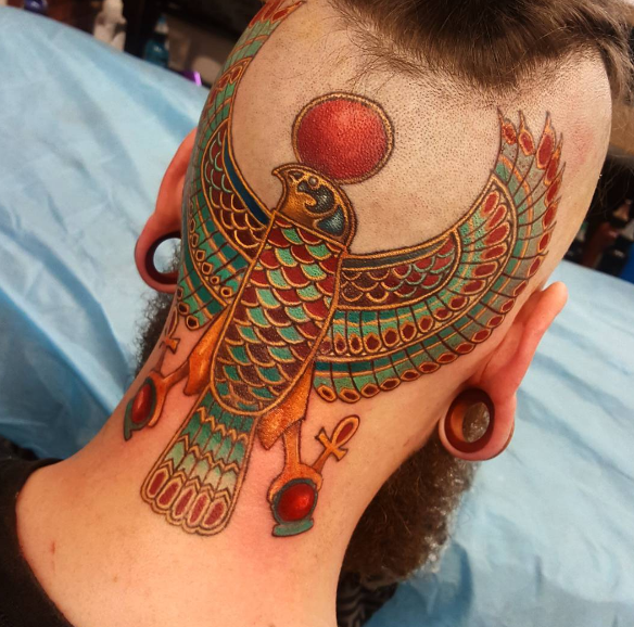 Neo traditional style colored head tattoo of big Egypt picture