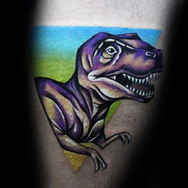 New school illustrative style dinosaur tattoo on leg