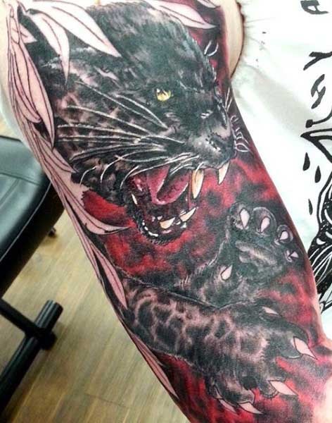 New school style arm tattoo of black panther