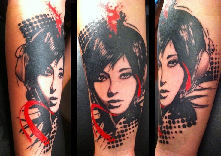 New school style colored and detailed tattoo of beautiful woman