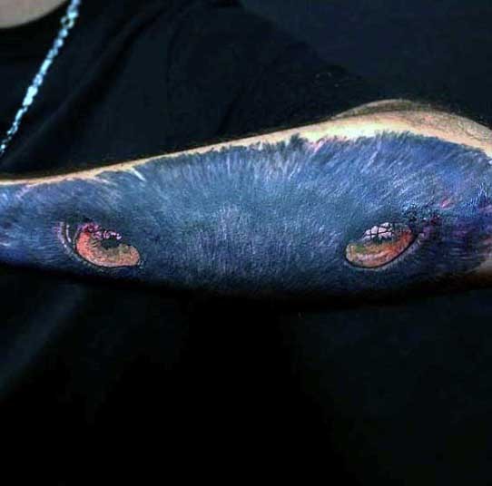 New school style colored arm tattoo of black panther look