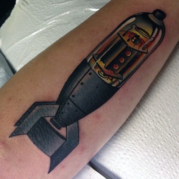 New school style colored arm tattoo of big bomb